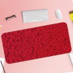 Infidu Artistic Patterns Desk Pad with a red background and intricate circle vector pattern. Desk Pad with Keyboard and Mouse