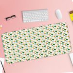 Infidu Artistic Patterns Desk Pad with colorful vector shapes on a white background. Desk Pad with Keyboard and Mouse