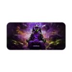 Futuristic gaming-themed desk pad with a VR headset gamer, vibrant outer space background, and dynamic purple, blue, and yellow colors. Desk Pad kept on a plain white background