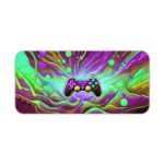 Gaming Desk Pad featuring a vibrant, randomly painted controller with a background in green, violet, and light yellow, designed for a unique and artistic look Desk Pad kept on a plain white background