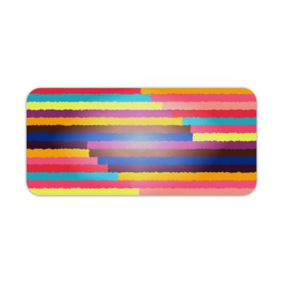 Infidu Artistic Desk Pad with horizontal stripes in pink, yellow, purple, blue, and red. Desk Pad kept on a plain white background