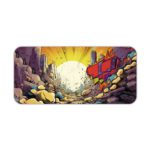 Infidu Color Splash Animated Desk Pad with a vibrant comic-style design, featuring purples, blues, yellows, and dynamic elements. Desk Pad kept on a plain white background