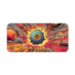 Infidu Record Disk Animated Desk Mat with vibrant circular shapes and explosive colors for a dynamic and energetic look Desk Pad kept on a plain white background