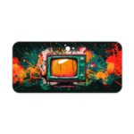 Infidu Tech Fusion Desk Pad with Green, Red, and Yellow Shadows Featuring Television Desk Pad kept on a plain white background