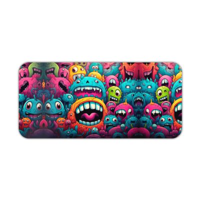 Infidu Colorful Monsters Desk Pad with Green, Blue, and Orange Monsters Desk Pad kept on a plain white background