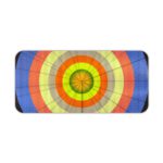 Infidu Artistic Desk Mat with circular pattern and concentric rings in orange, yellow, blue, and green. Desk Pad kept on a plain white background