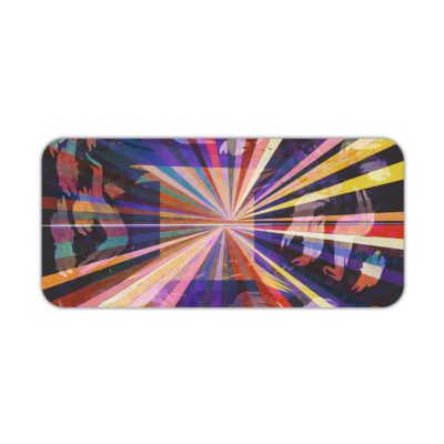 Infidu Artistic Desk Mat with colorful rays radiating from a central point, resembling a burst of light. Desk Pad kept on a plain white background