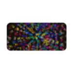 Infidu Artistic Desk Pad with elegant abstract shattered glass pattern in green, blue, purple, and yellow on a dark background. Desk Pad kept on a plain white background