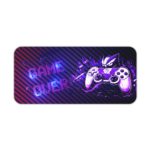 Gaming desk pad featuring a game controller painted in black, violet, and blue colors with a predominantly blue background Desk Pad kept on a plain white background