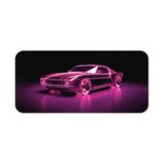 Infidu Artistic Desk Pad with a vintage sports car outlined in glowing purple neon against a dark background, creating a retro-futuristic look. Desk Pad kept on a plain white background