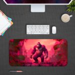 Desk pad featuring Kong on a vibrant pink background, designed by our digital artists. Desk Pad kept on a plain gray background