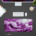 Swirling purple and white waves with a dynamic, flowing appearance. Design Kept on a computer table