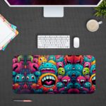 Infidu Colorful Monsters Desk Pad with Green, Blue, and Orange Monsters Desk Pad in computer table