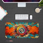 Infidu Record Disk Animated Desk Pad with Red and Blue Background and Bright, Lively Design Desk Pad kept on a plain gray background