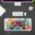 Gaming Desk Pad with a multi-colored controller on a white background Desk Pad with Antique Video Game Desk Pad in computer table