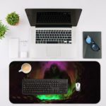 Kong Staying Mountain Concept Art Desk Pad with yellow and pink background Desk Mat with an Apple Computer