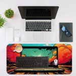 Infidu Tech Fusion Desk Pad with Comic Book-Style Design Featuring a Laptop and Bold Sunset Colors Design Kept on a computer table