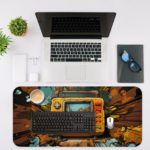 Infidu Tech Fusion With Joystick Desk Pad features a vibrant, colorful gaming controller and a natural background with trees, sea, and mountains Desk Pad kept on a plain white background