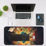 Infidu Artistic Men's Face Desk Pad with Yellow, Blue, and Brown Background Desk Mat with an Apple Computer