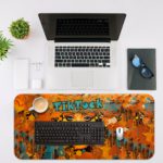 Infidu Artistic Girl’s Face Desk Pad with Vibrant Yellow and Blue Background Desk Mat with an Apple Computer