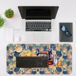 Infidu Modern Stitch Sewing Machine Desk Pad with Colorful Sewing Machine and Green Flower Background Design Kept on a computer table