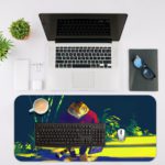 Infidu Artistic Desk Pad with Anime Tiger in Jungle Setting, Dressed in Blue and Red Sweater and Blue Jeans Desk Mat with an Apple Computer