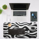 Infidu Artistic Pattern Desk Pad with a black background and parallel white wave lines. Desk Mat with in laptop