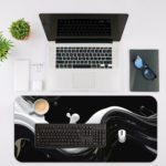 Infidu Artistic Pattern Desk Pad with a black background and white wave-like pattern Desk Mat with in laptop