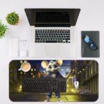 Infidu Artistic Animated Desk Mat with Creative White Rat Design, Buildings, and Cars with Lights for Kids and Adults Desk Mat with an Apple Computer