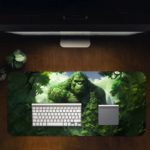 Kong with a natural sky background desk pad featuring clouds, designed for both kids and adults. Desk Pad with Design Kept on a computer table