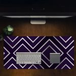 Infidu desk pad with white diamond shapes on a dark purple background Design Kept on a computer table