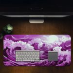 Swirling purple and white waves with a dynamic, flowing appearance. Desk Pad in computer table