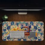 Infidu Modern Stitch Sewing Machine Desk Pad with Colorful Sewing Machine and Green Flower Background Desk Pad in computer table