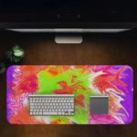 Infidu Artistic Desk Pad with a swirling, marbled design in pink, green, white, and orange. Desk Pad in computer table