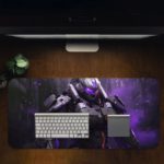 Futuristic robot design in blue and purple on a dark starry background, perfect for a sci-fi-themed desk pad. Desk Pad in computer table