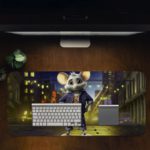 Infidu Artistic Animated Desk Mat with Creative White Rat Design, Buildings, and Cars with Lights for Kids and Adults Desk Pad with Design Kept on a computer table