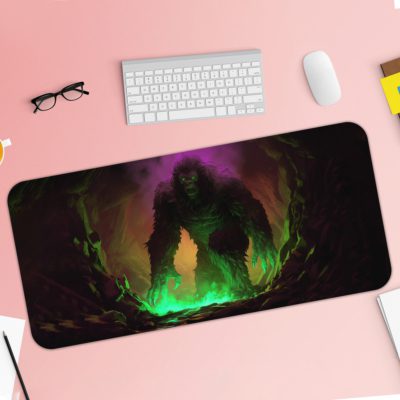 Kong Staying Mountain Concept Art Desk Pad with yellow and pink background Desk Pad with Keyboard and Mouse