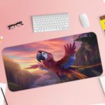 Colorful parrot with a sunset sky background on the Infidu Artistic Desk Pad with Keyboard and Mouse