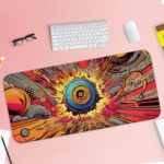 Infidu Record Disk Animated Desk Mat with vibrant circular shapes and explosive colors for a dynamic and energetic look Desk Pad with Keyboard and Mouse