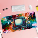 Infidu Tech Fusion Desk Pad with Multi-Colored Design Featuring Television Desk Pad with Keyboard and Mouse