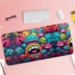 Infidu Colorful Monsters Desk Pad with Green, Blue, and Orange Monsters Desk Pad with Keyboard and Mouse