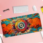 Infidu Record Disk Animated Desk Pad with Red and Blue Background and Bright, Lively Design Desk Pad with Keyboard and Mouse