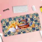 Infidu Modern Stitch Sewing Machine Desk Pad with Colorful Sewing Machine and Green Flower Background Desk Pad with Keyboard and Mouse