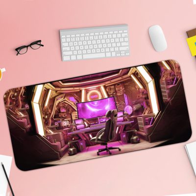 Infidu Artistic Desk Mat with a pink and gold gaming room concept design, perfect for adults. Buy a desk mat, shop desk pad, buy a gaming Desk Pad with Keyboard and Mouse