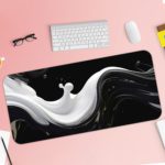 Infidu Artistic Pattern Desk Pad with a black background and white wave-like pattern Desk Pad with Keyboard and Mouse