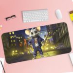 Infidu Artistic Animated Desk Mat with Creative White Rat Design, Buildings, and Cars with Lights for Kids and Adults Desk Pad with Keyboard and Mouse