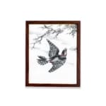 vintage art print of the Hondo Great Spotted Woodpecker by Numata Kashu, displayed on a white wall