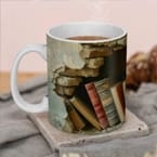 Mug designed with books with broken wall