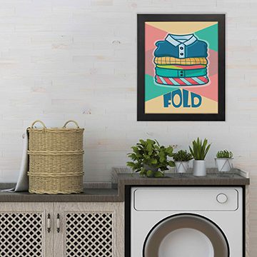 Laundry-themed wall art featuring folded shirts with a motivational message, perfect for adding a practical and decorative touch to your laundry room or space