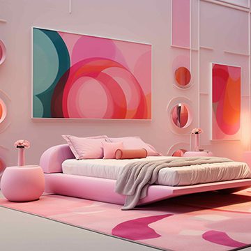 pink abstract art in pink bedroom